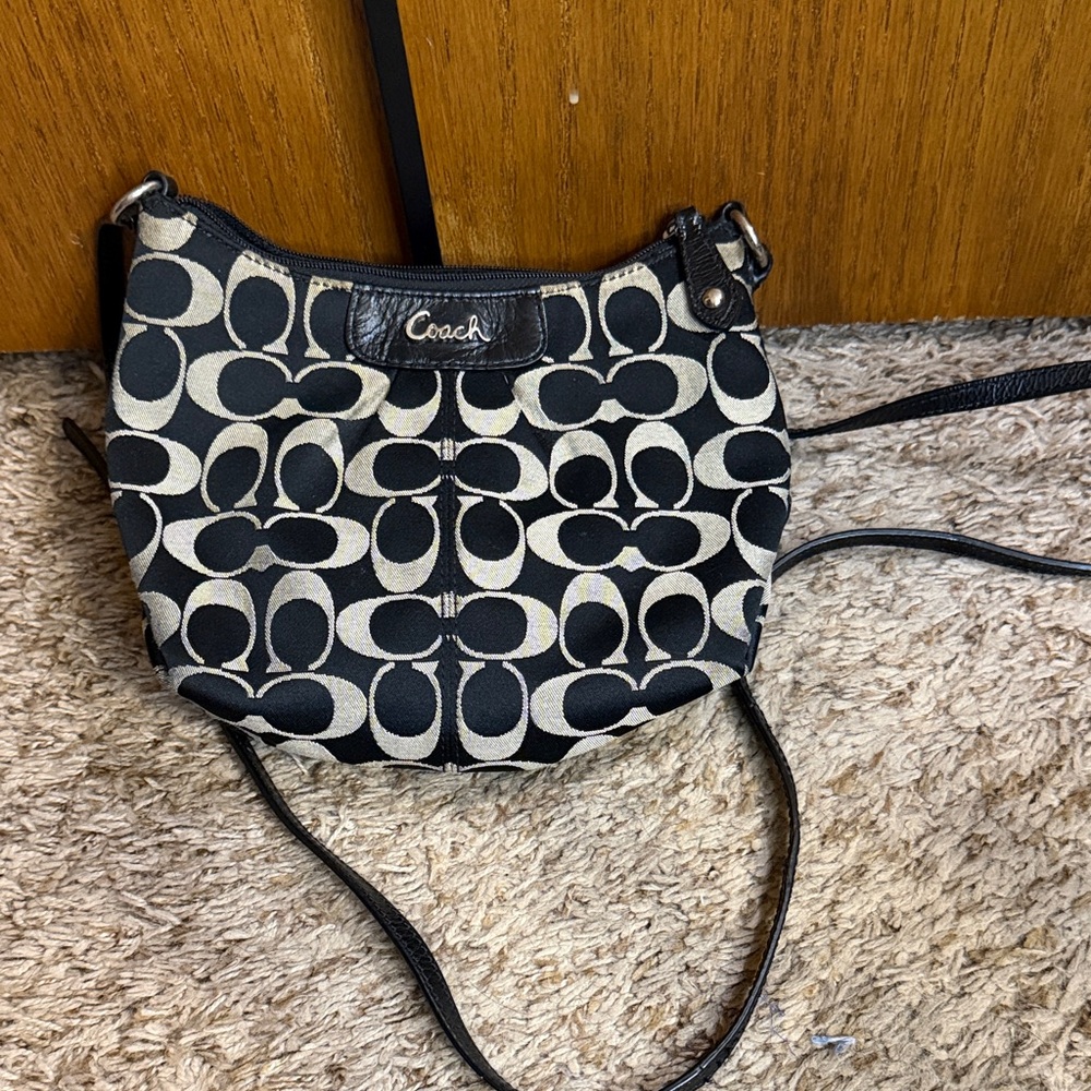 Coach Ashley Black and Cream Signature Small Crossbody